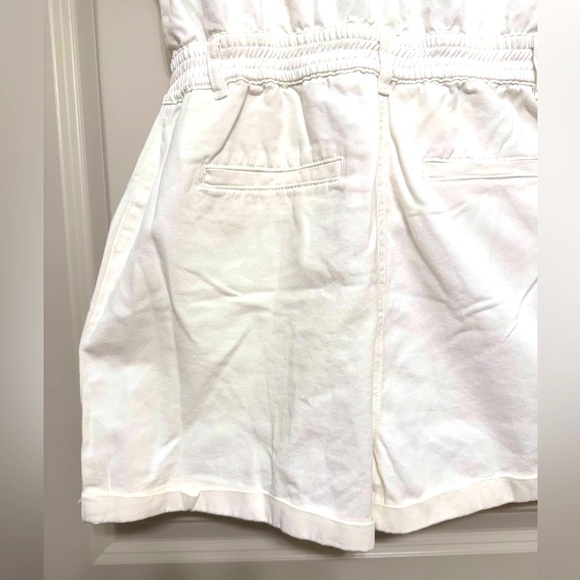 NWOT POL #17 One Piece Jean Jumpsuit Shorts Utility Romper, WHITE and KHAKI - M - Picture 11 of 15